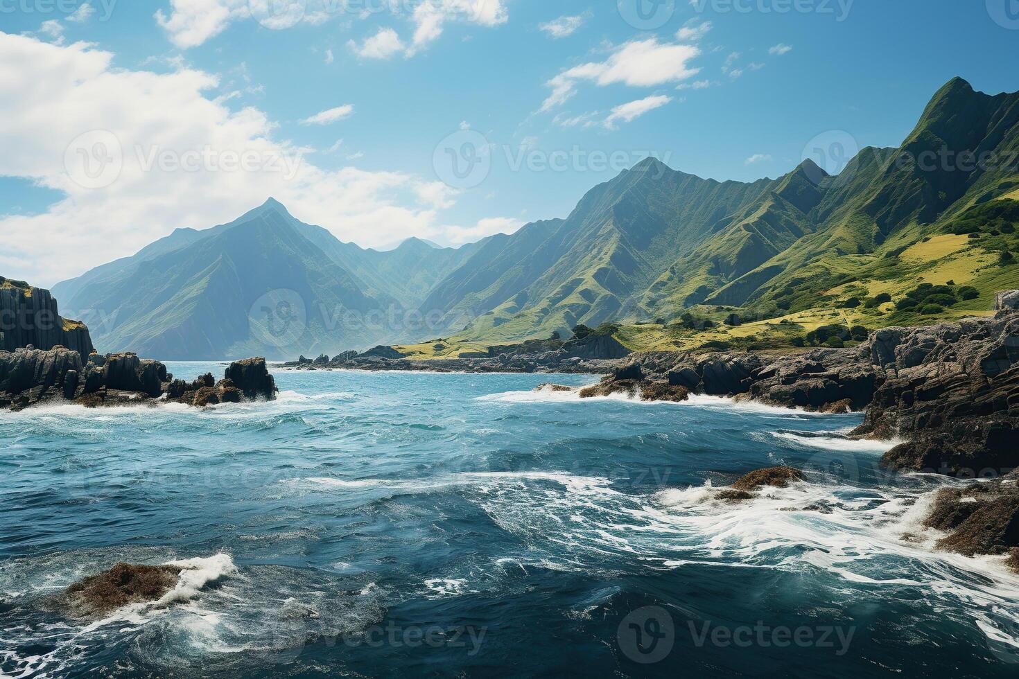 Beautiful seascape with mountains and ocean. Nature composition. photo