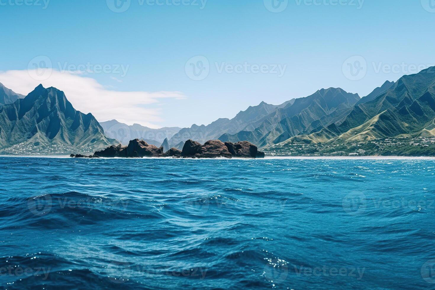 Beautiful seascape with mountains and a blue sea. Nature composition. photo