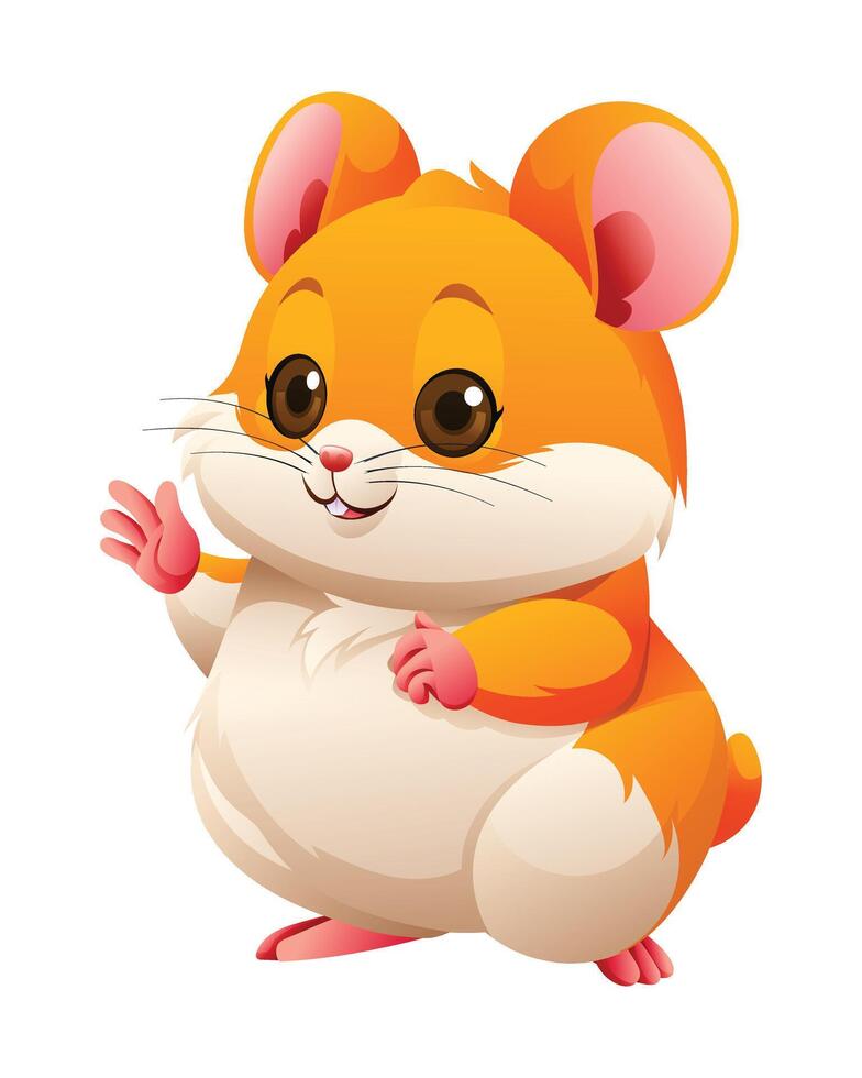 Cute hamster waving hand cartoon illustration isolated on white background vector