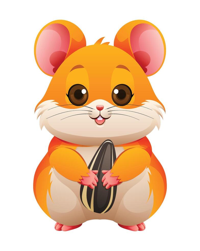 Cute hamster holding sunflower seed. Cartoon illustration isolated on white background vector