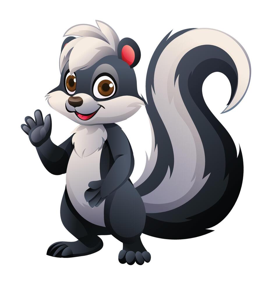Cartoon skunk waving hand. Illustration isolated on white background vector