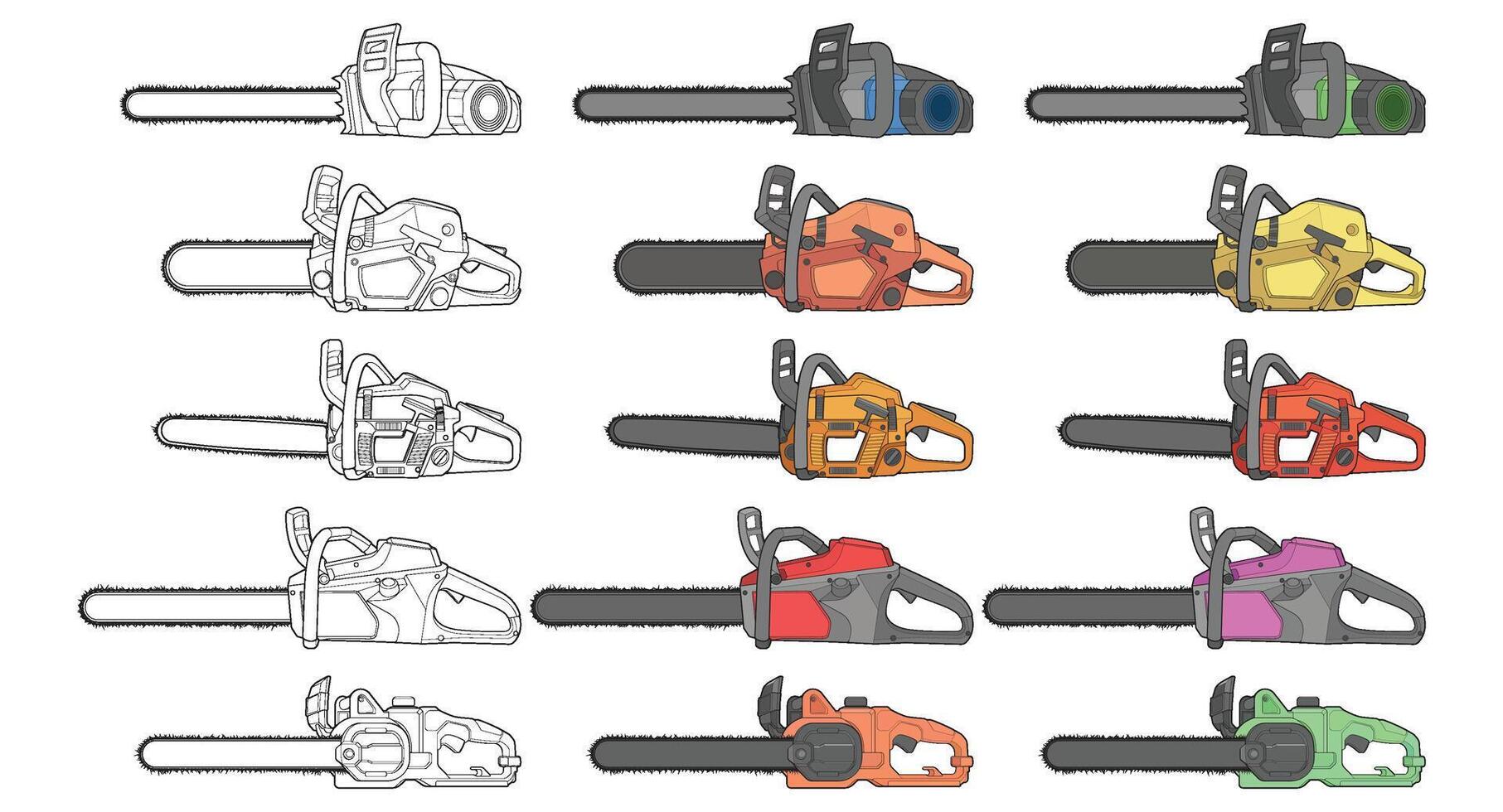 Bundling set of Chainsaw isolated illustration, art, Chainsaw , petrol chain saw, modern chainsaw, art concept, . vector