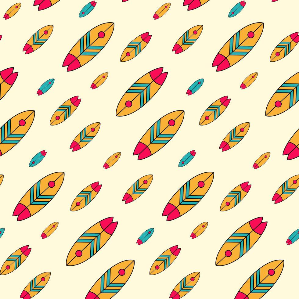 Summer seamless pattern with multicolored surfboards vector