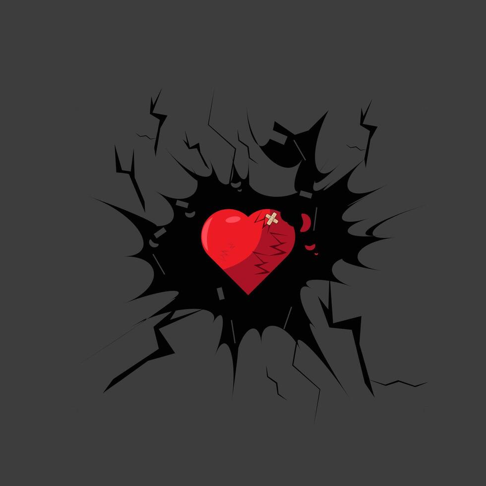Heart broken on black feeling illustration vector