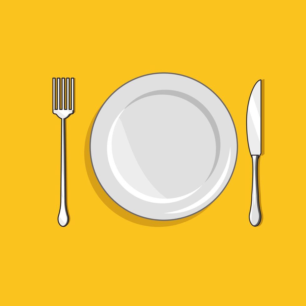 Illustration of set plate, knife and fork vector