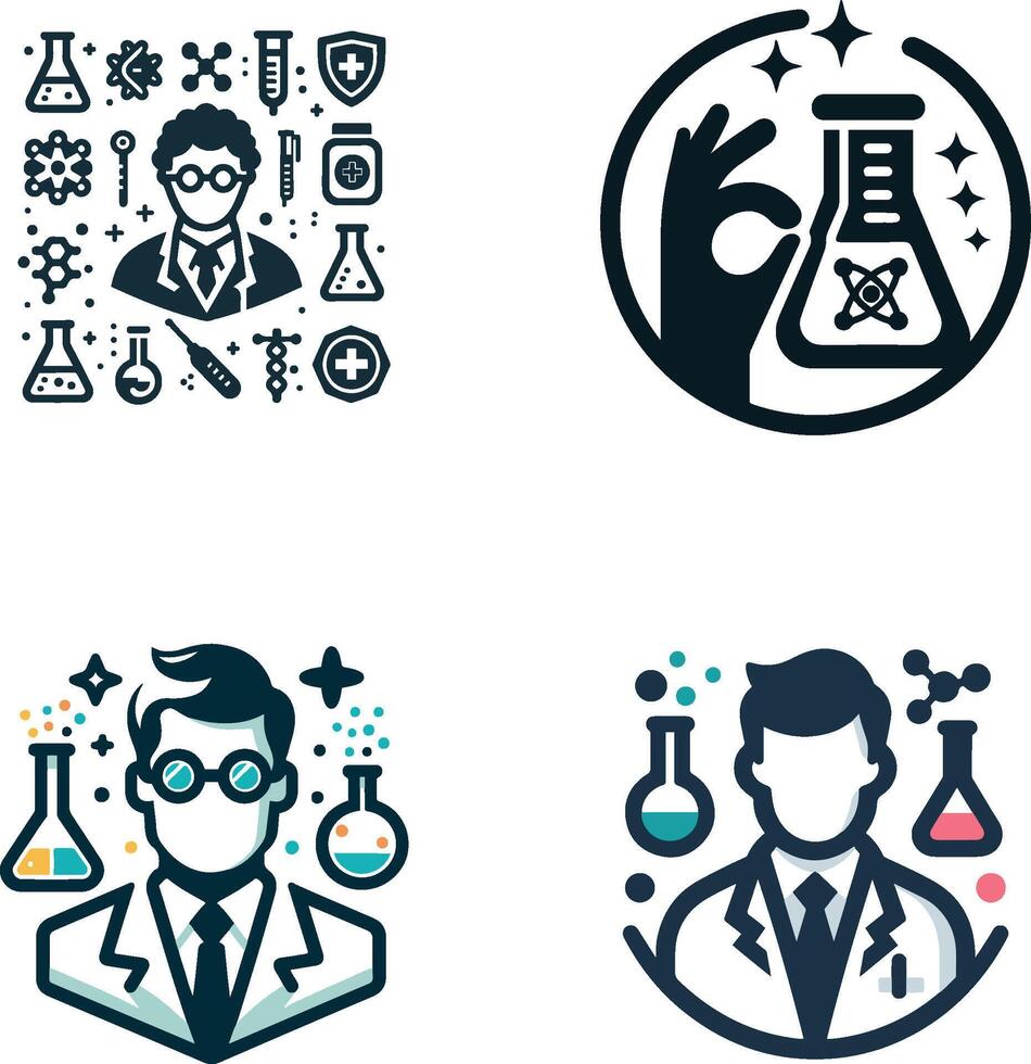 Set of modern chemist logos and icons vector