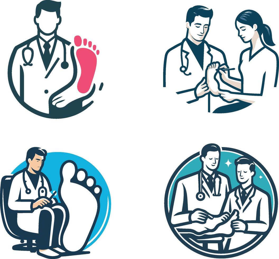 Variety of sleek podiatrist logos featured on a white background vector