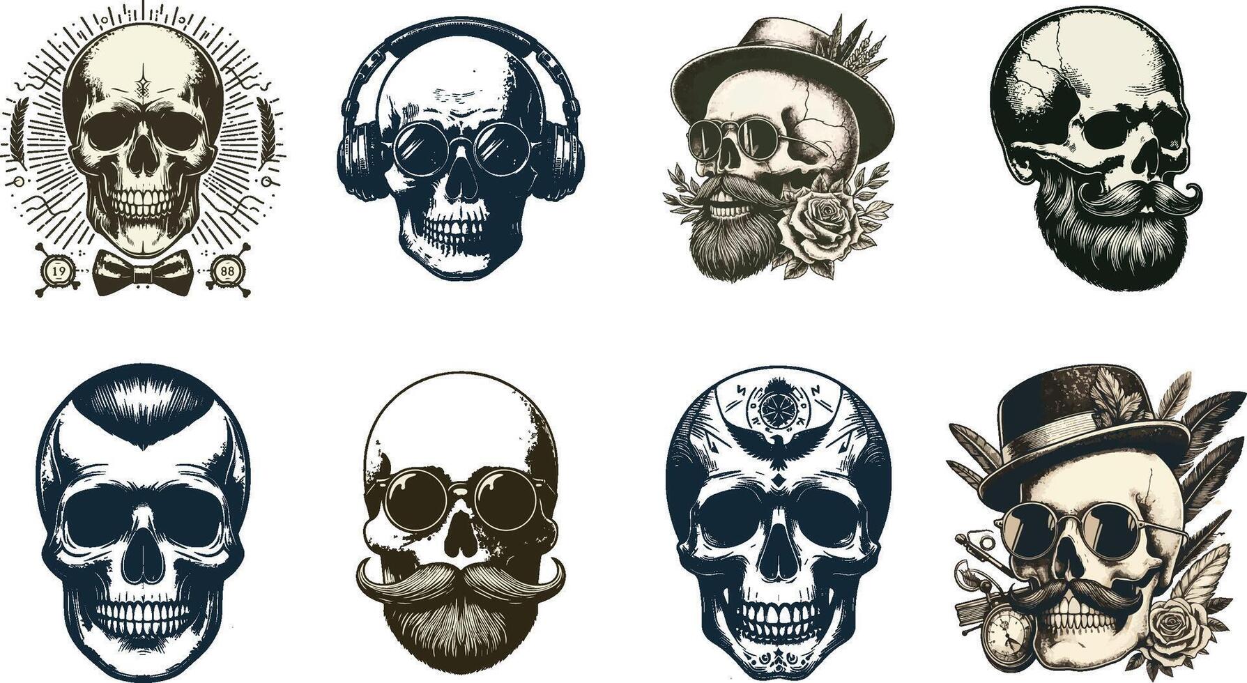 Hipster Skull Logo set illustration vector
