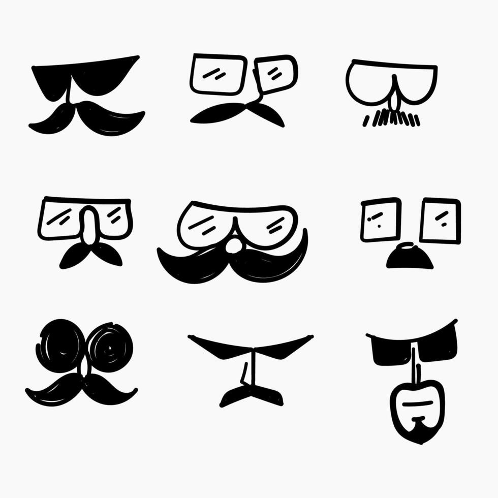 hand drawn doodle glasses and mustache illustration vector