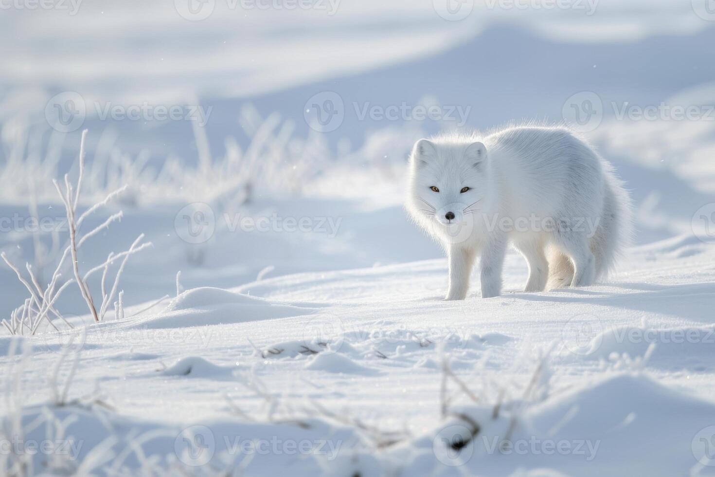 Arctic Fox in Pristine Snowy Wilderness. photo