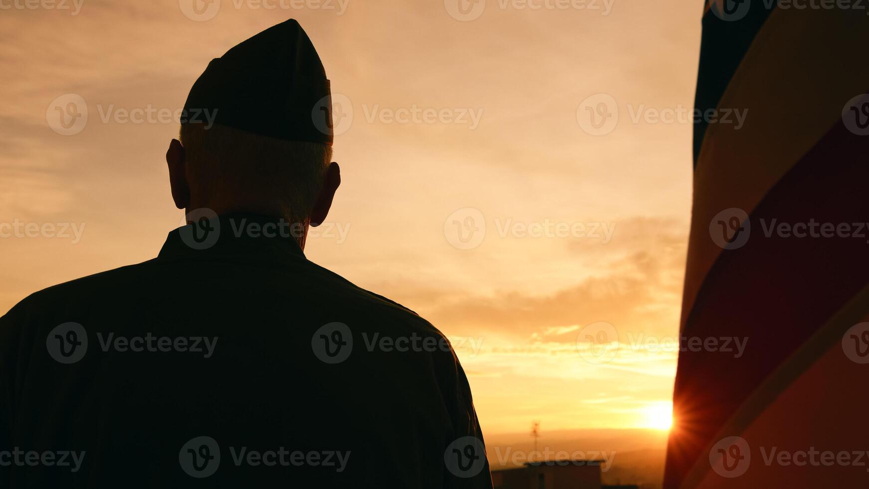 Veteran Stand Against The American Flag For Memorial Day photo