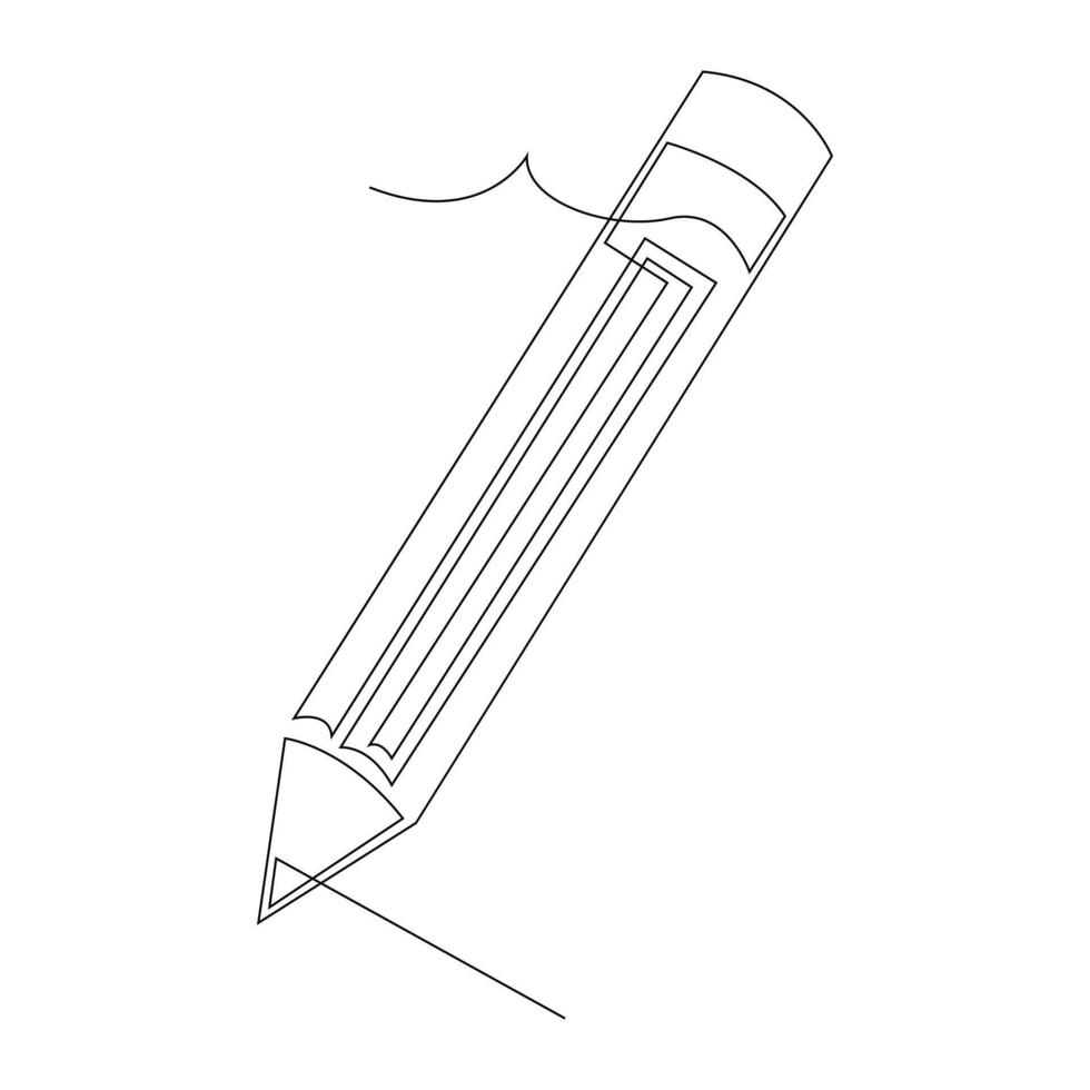 Continuous single one line drawing wooden pencil for writing on paper illustration art design vector