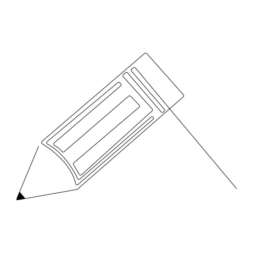 Continuous single one line drawing wooden pencil for writing on paper illustration art design vector