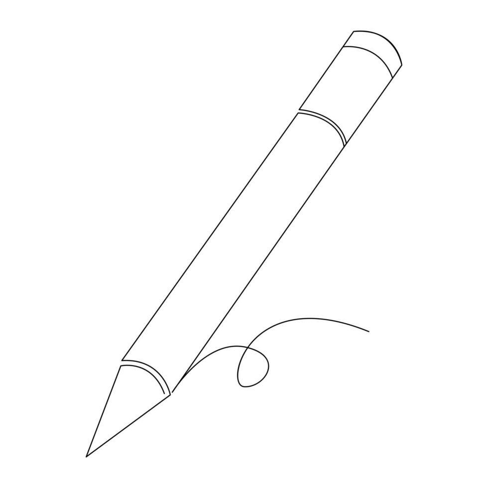 Continuous single one line drawing wooden pencil for writing on paper illustration art design vector