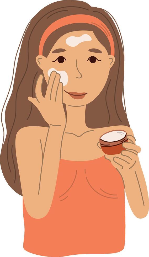 Woman applying cream, skin care concept, facial skin care banner vector