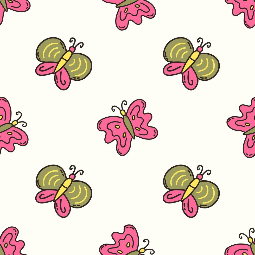 Seamless pattern with beautiful green and pink butterflies. vector