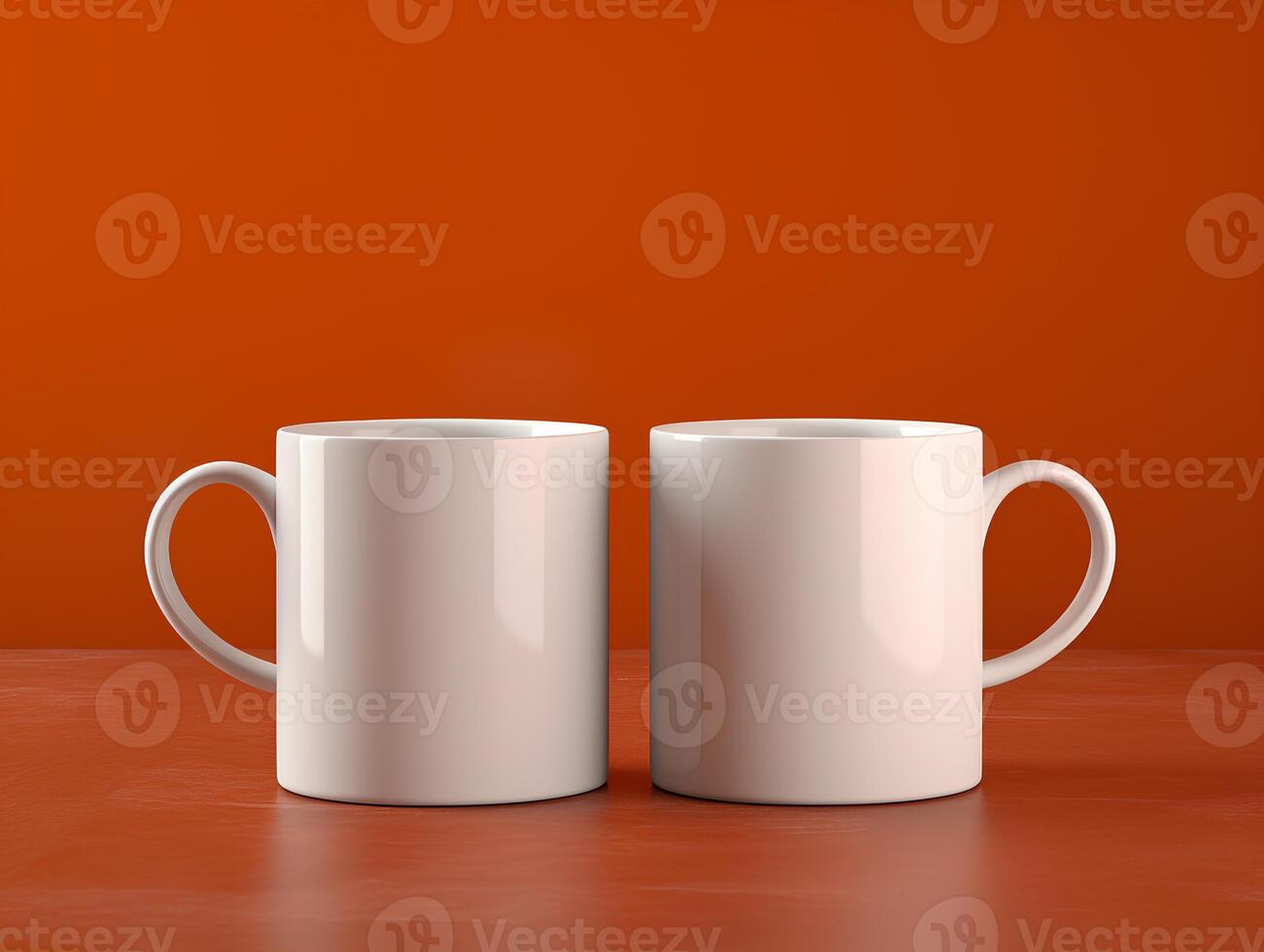 Two white vibrent color modern mug mockup on clean orange background photo