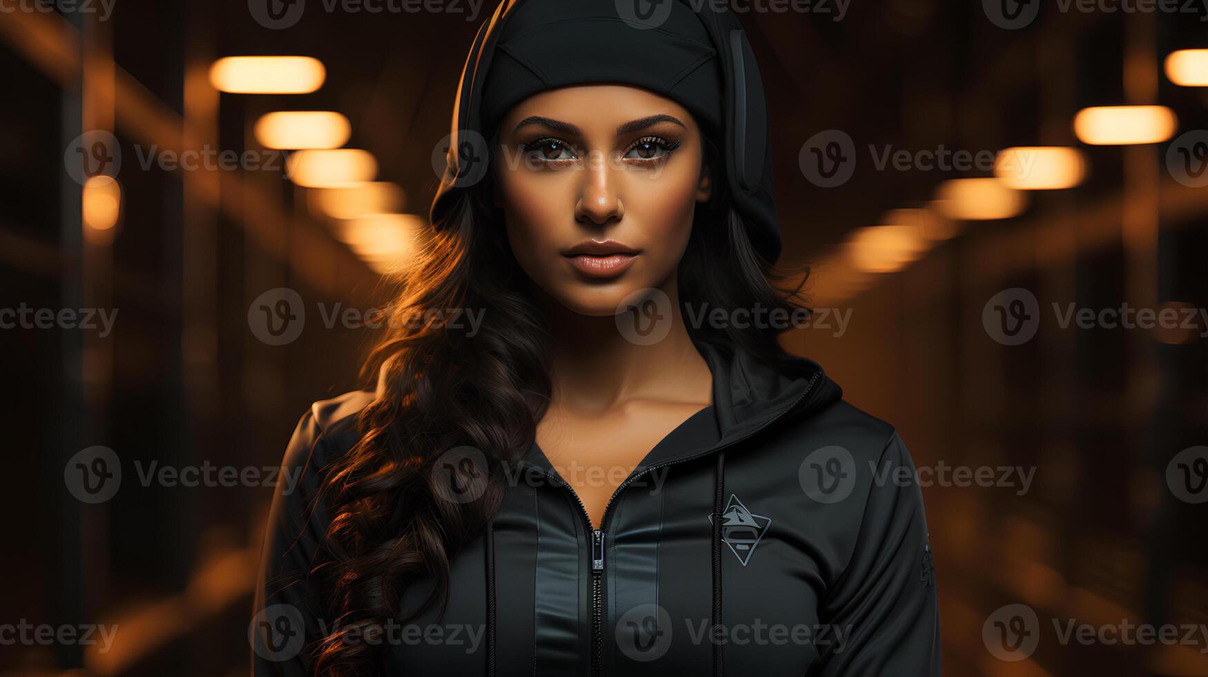 Fitness women, wear black tracksuit, fitness shoes, realistic, 8k, high resoulation, octane render photo