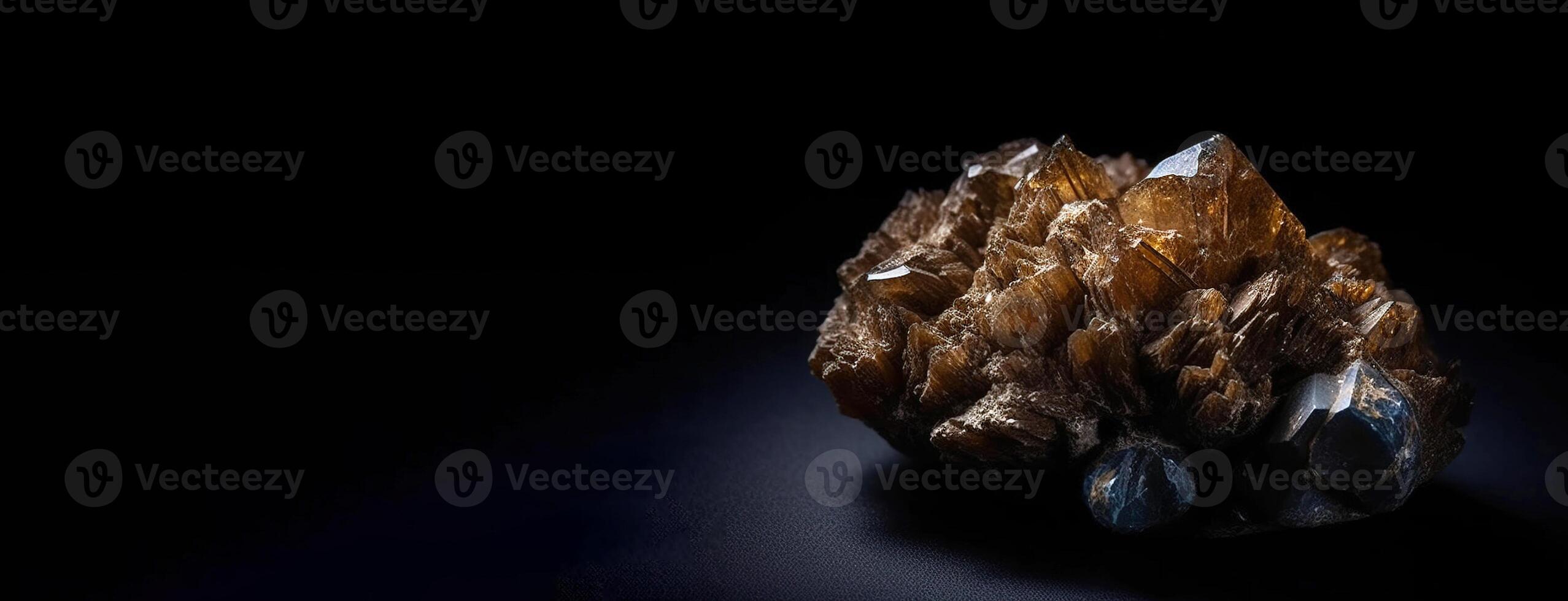 Eosphorite is a rare precious natural stone on a black background. . Header banner mockup with space. photo