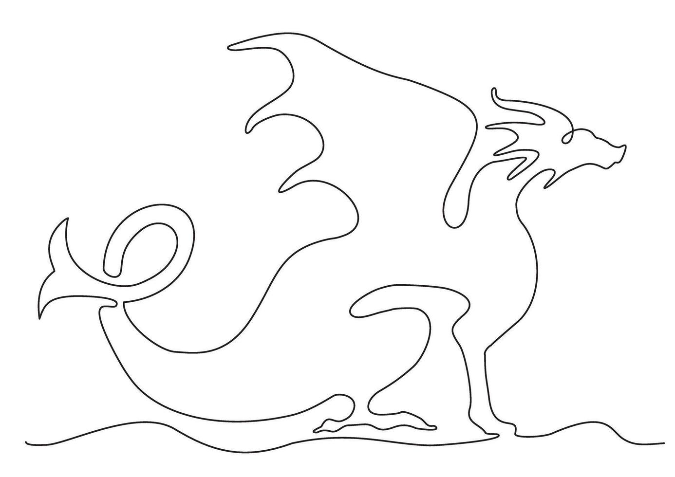 Continuous one line drawing dragon. Year of the Dragon. Chinese dragon symbol. Legend fairy tale animal mascot concept for ancient Chinese organization vector