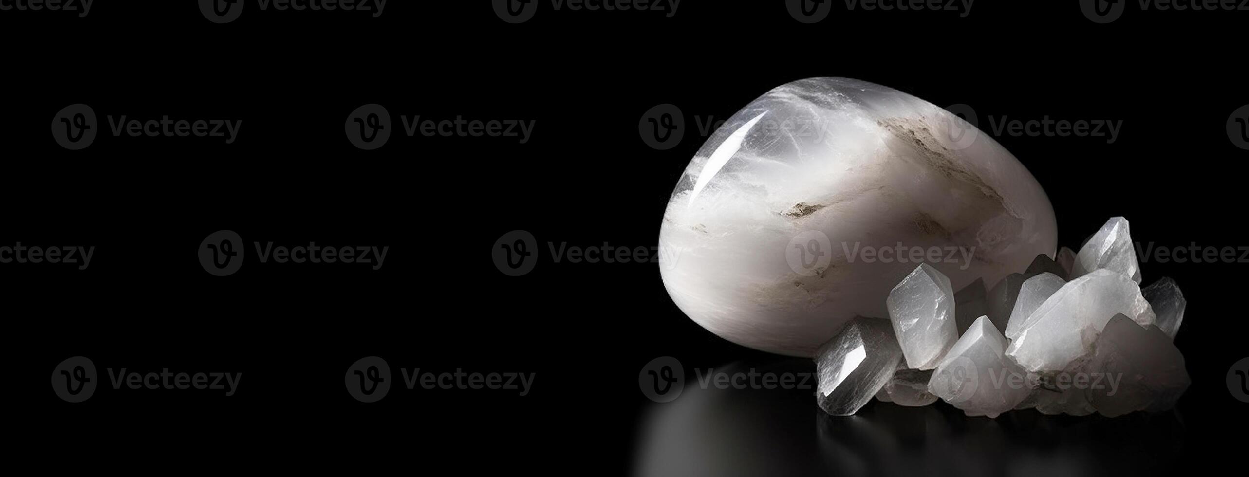 Milky quartz fossil mineral stone. Geological crystalline fossil. Dark background close-up. photo