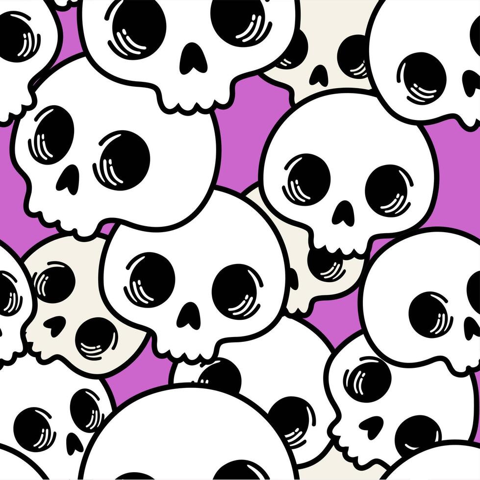 Cute pattern of human skulls. Funny skull faces. Monochrome ornament. Scary Halloween pattern. Suitable for printing on fabric. Cute skulls vector