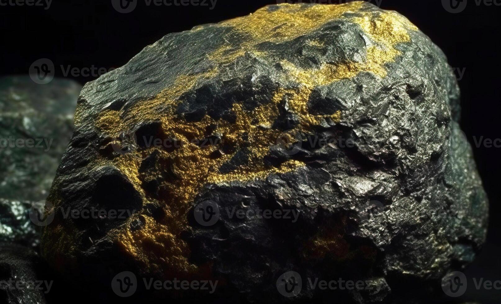 Massicot fossil mineral stone. Geological crystalline fossil. Dark background close-up. photo