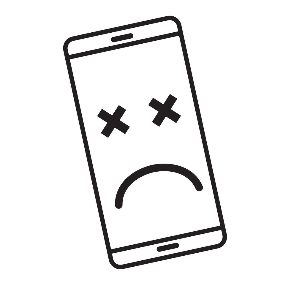 Broken smartphone with a sad smile. Broken telephone service, recovery and repair concept, copyspace top view of symbol. vector