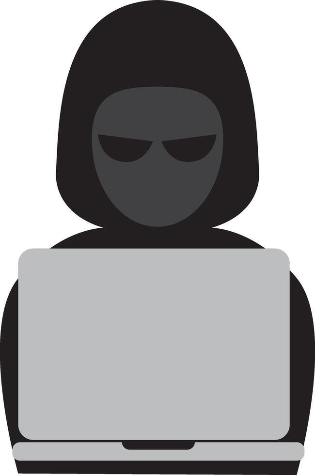 hacker at laptop doing his dirty job vector