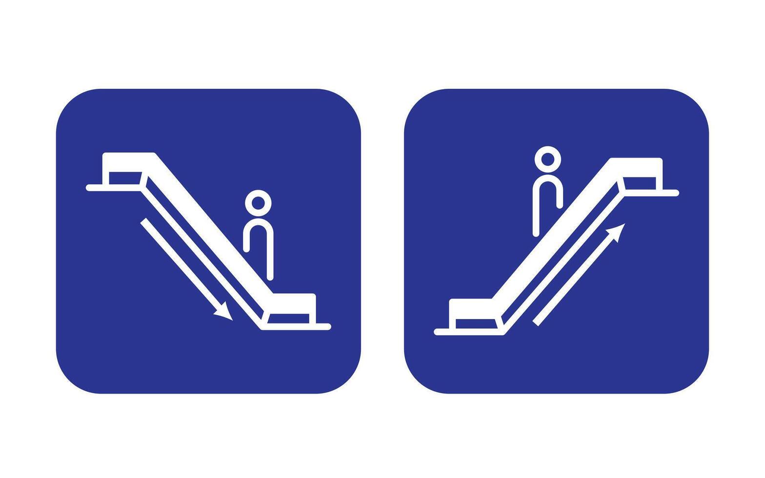 Blue and white escalator up and down stairs sign age banner illustration isolated on square ratio background. Simple flat poster banner drawing for prints. vector