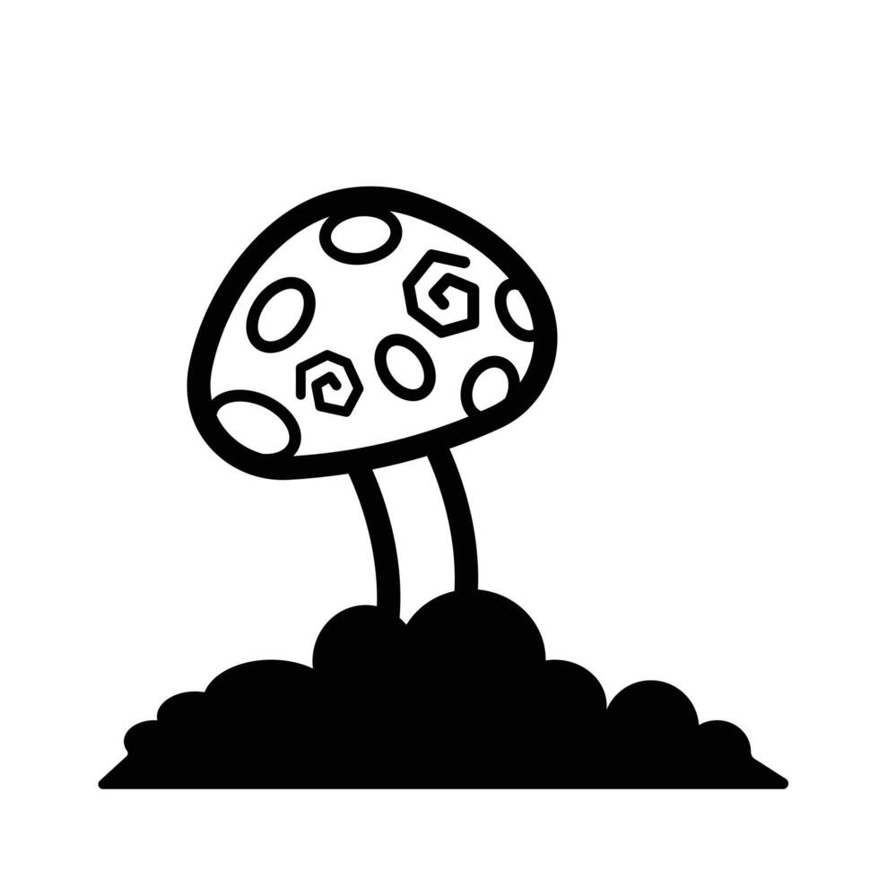 Poisonous mushroom fungi on pile of ground soil icon illustration isolated on square white background. Simple flat poster drawing for prints. vector