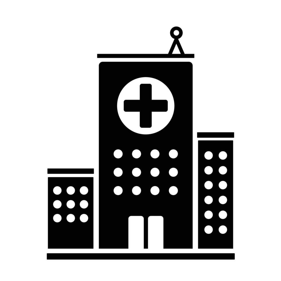 Hospital building icon silhouette illustration sign isolated on square white background. Simple flat poster drawing for prints. vector