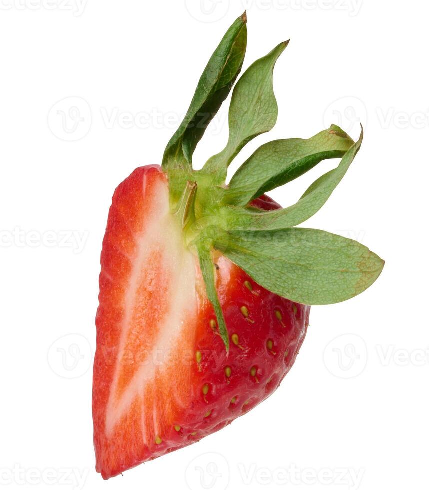 Slice ripe red strawberries on isolated background photo