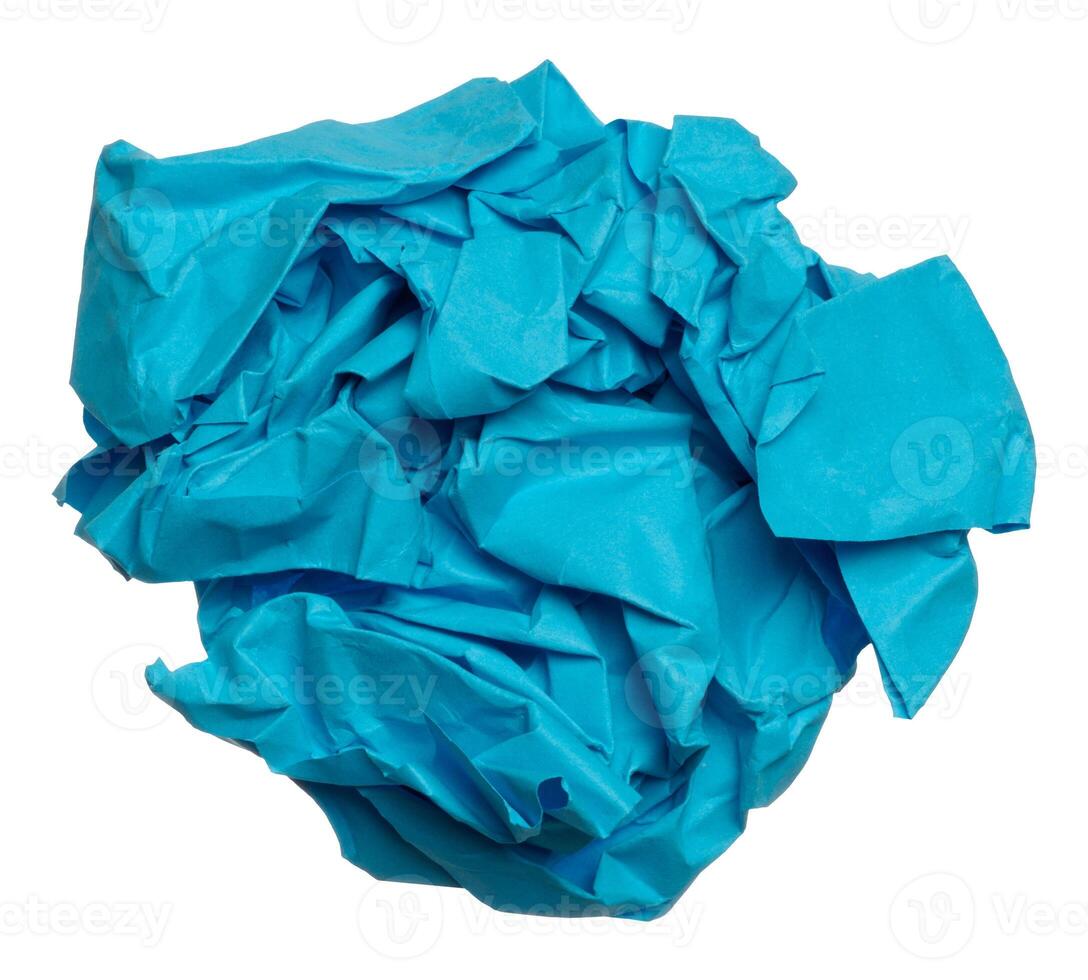 Blue crumpled ball of paper on a white isolated background photo