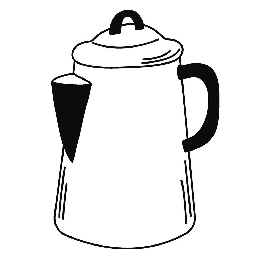 Kettle in doodle style. Hand draw electric coffee machine. Icon collection for menu, coffee shop. vector