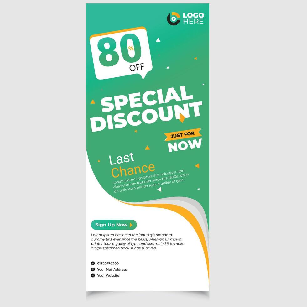 Discount roll up banner template design with special offer. flyer layout. vector