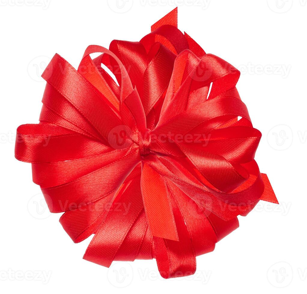 Knotted red satin ribbon bow on isolated background photo