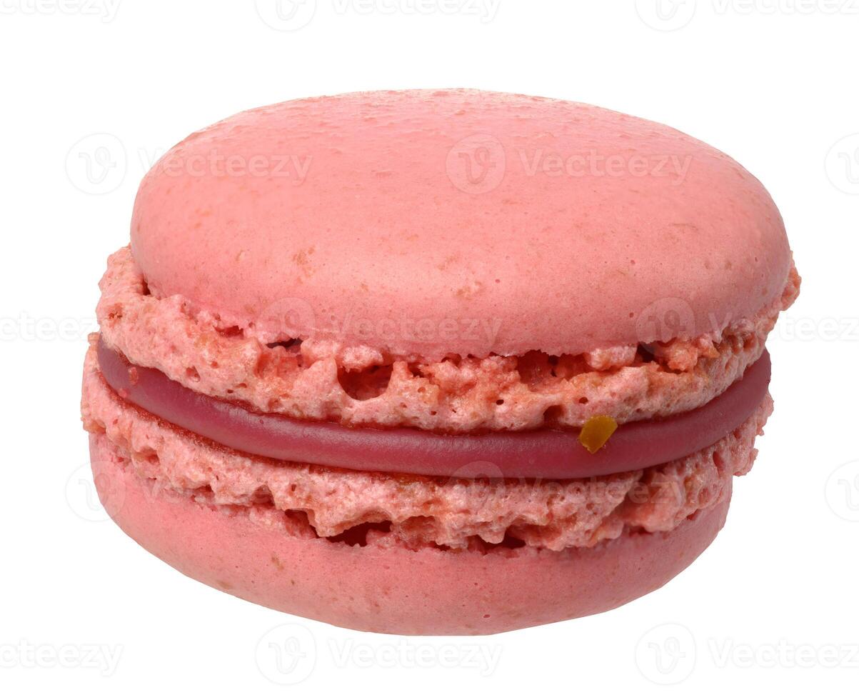 Raspberry macaron on isolated background photo