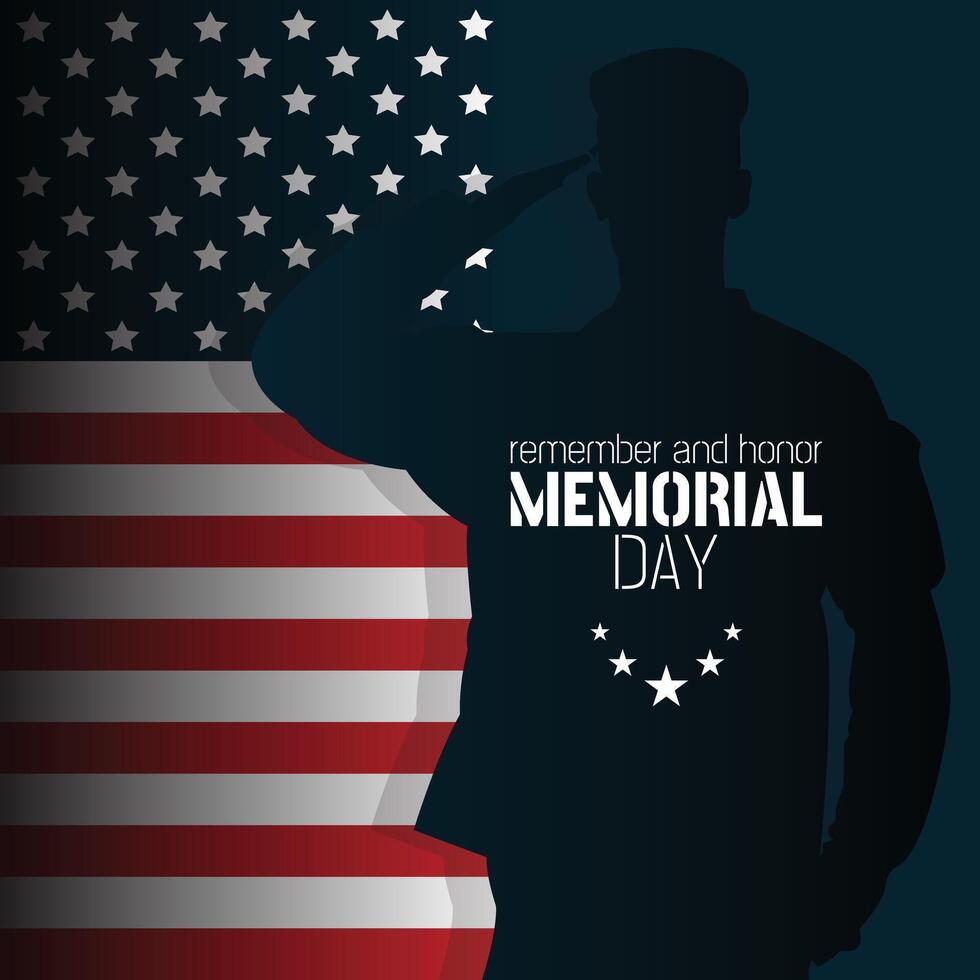 Memorial Day poster with a male soldier was saluting the flag vector