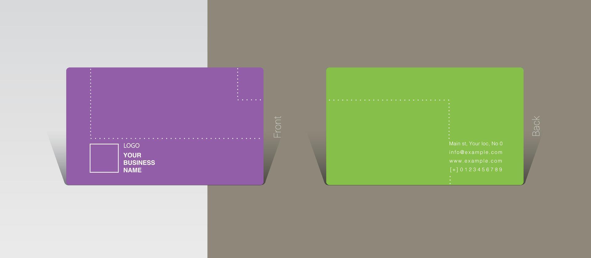 Minimal purple and green visit card design with dots vector