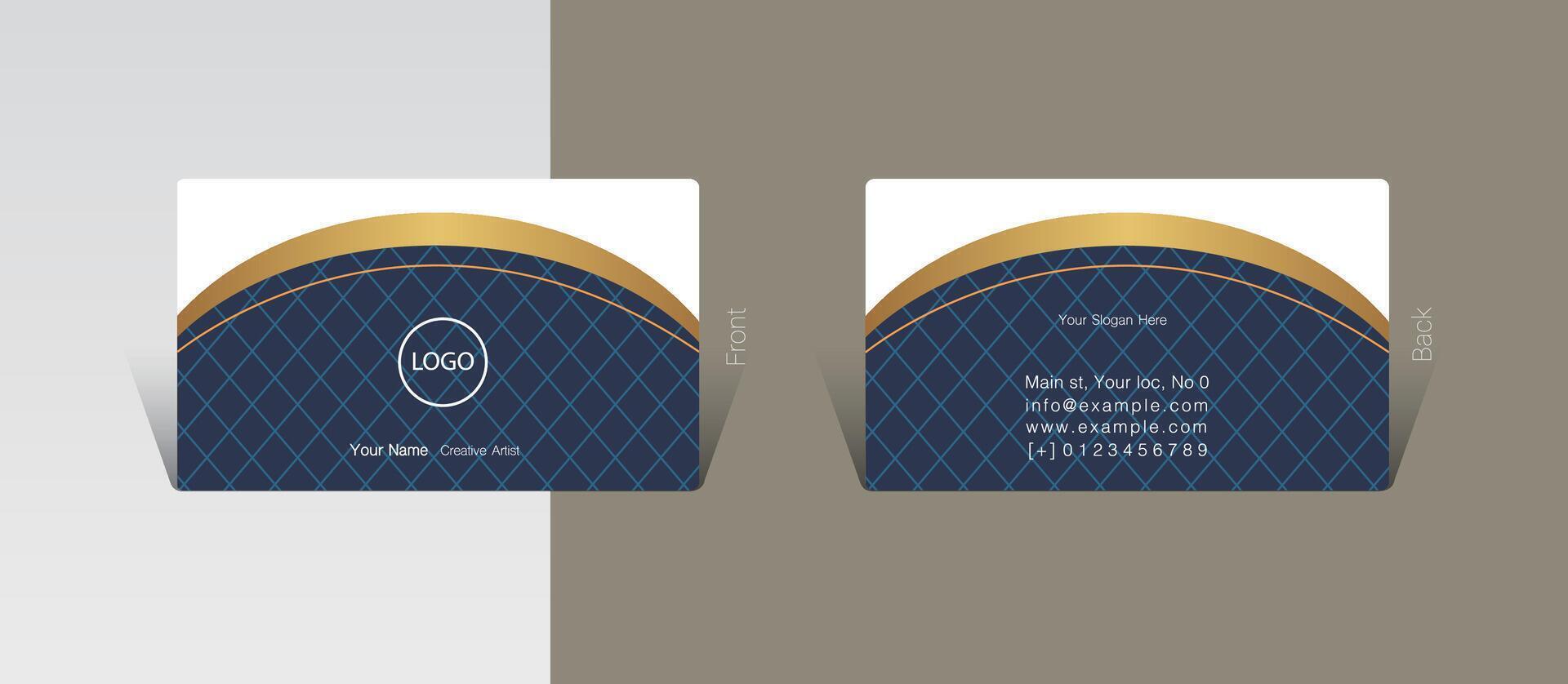 Abstract visit card concept with golden arc and square patterns vector