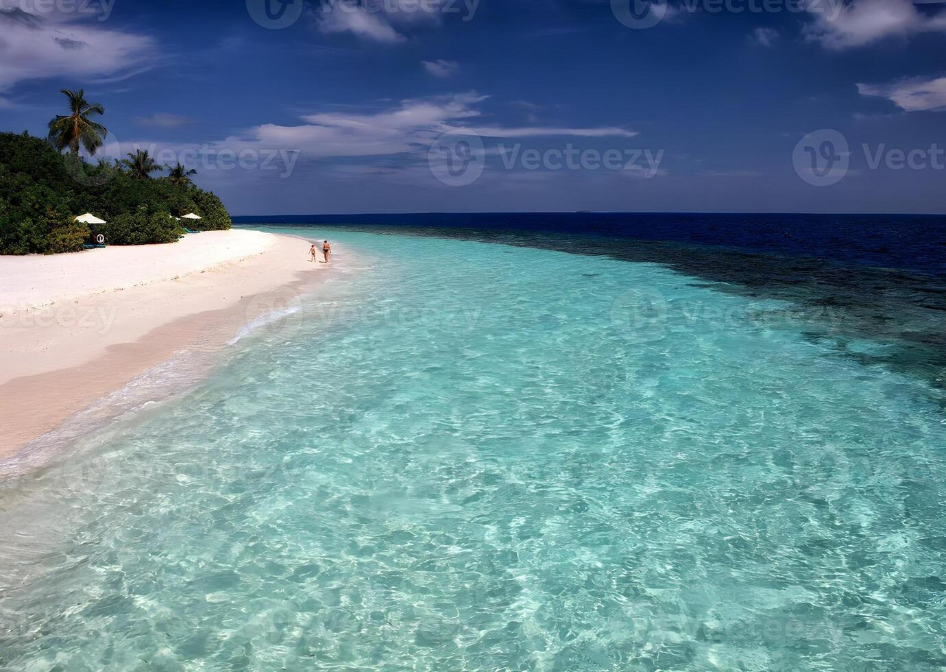 el Oceano es azul y blanco con rocas y nubes foto