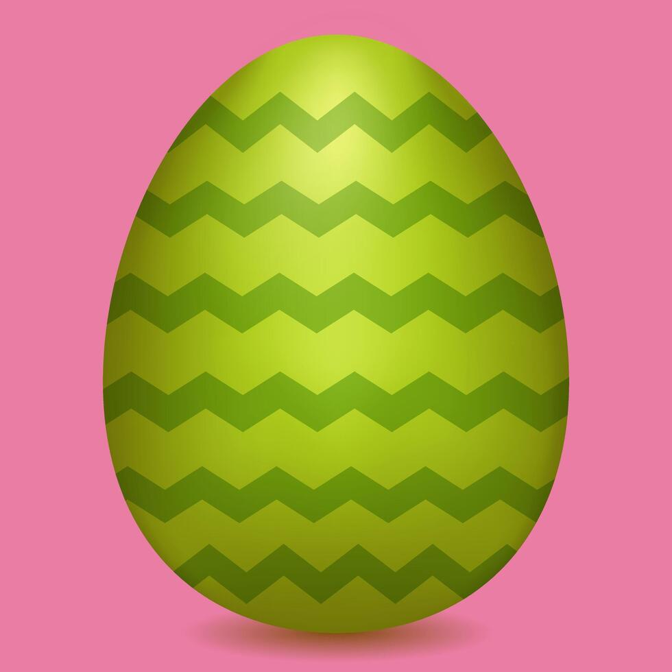 Green Easter egg decorated with a zag-zag pattern. Color drawing vector