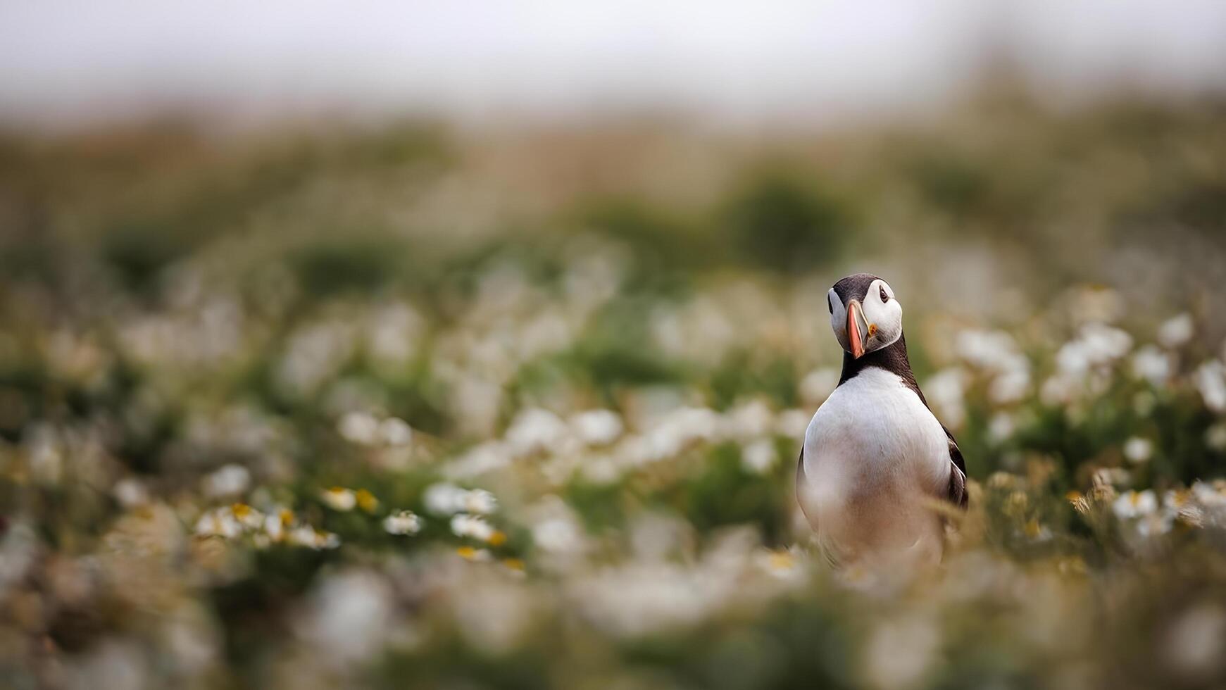 a bird walking through shallow water with grass in the background photo