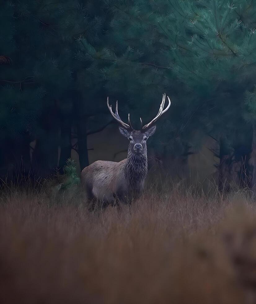 a young deer stands in the woods photo