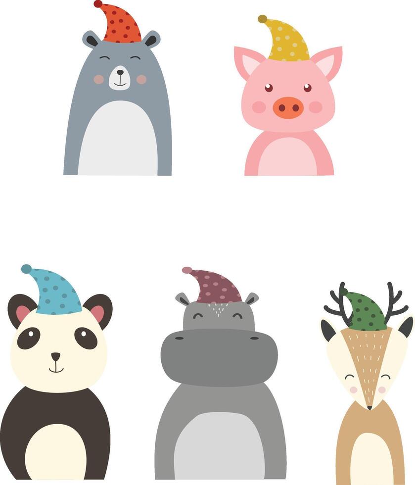 animal characters with cute birthday hats vector