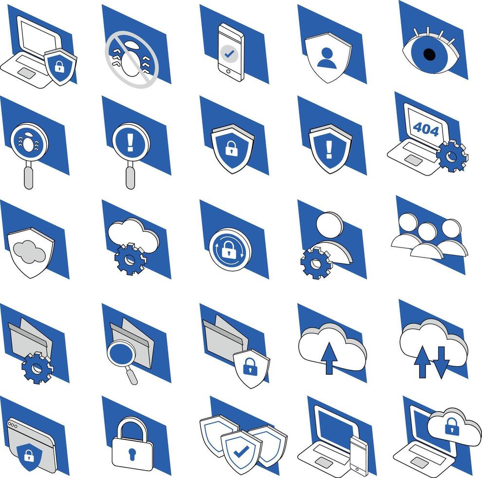 IT Blue Icons and Symbols in perspective vector