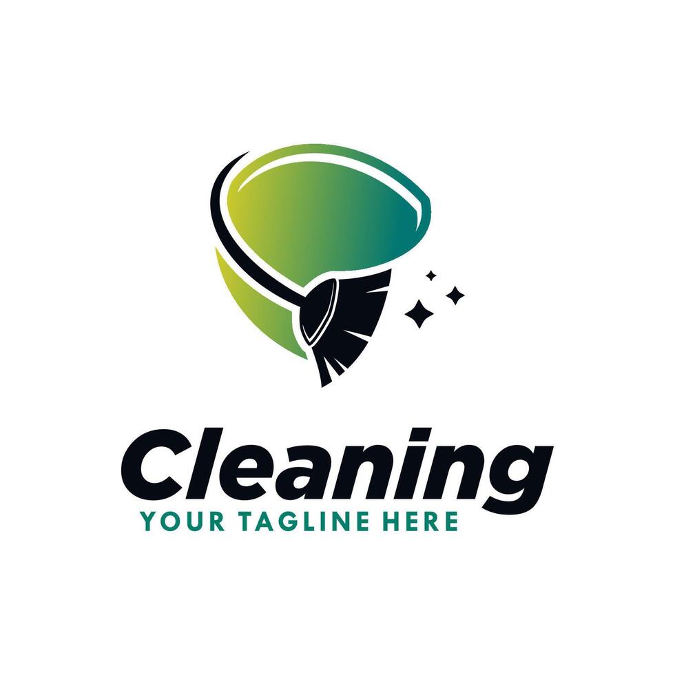 Broom cleaning service logo design vector