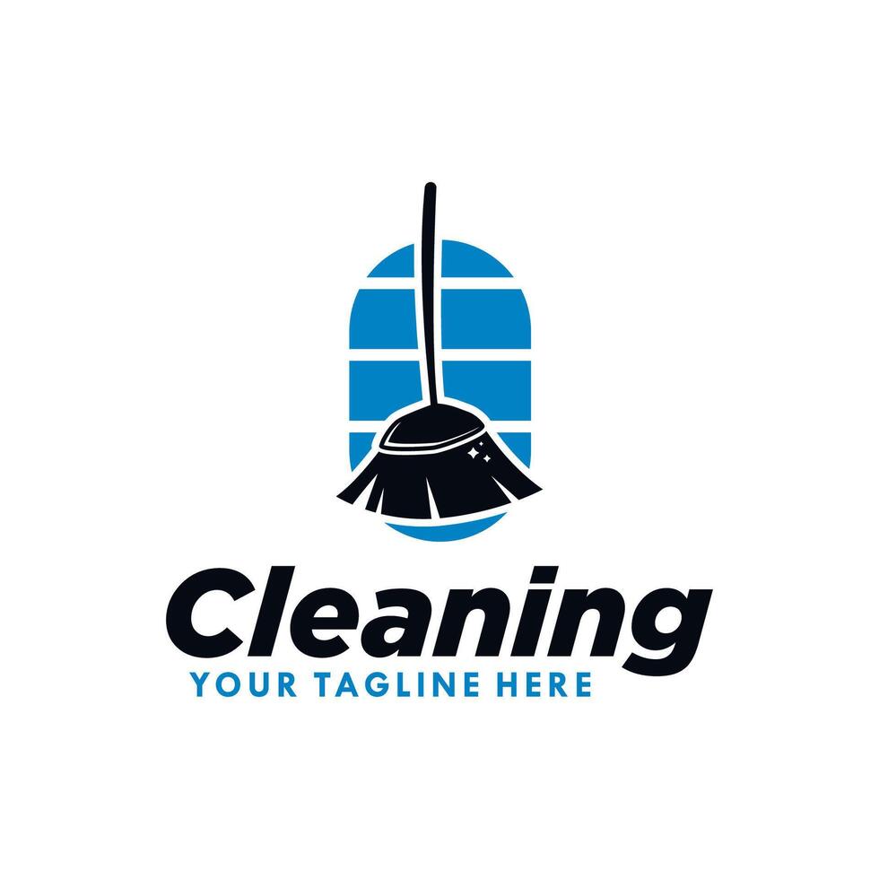 Broom cleaning service logo design vector