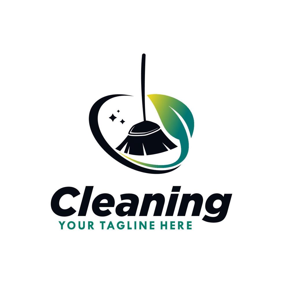 Broom cleaning service logo design vector